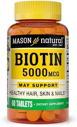 Mason Natural Biotin 5000Mcg Vitamin B7 Supplement For Men & Women Supports Healthy Hair Skin & Nails 60 Tablets