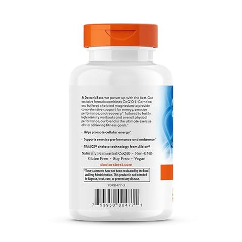 Doctor'S Best Coq10 L-Carnitine Magnesium Supplement - Energy & Exercise Support For Men & Women Naturally Fermented Coenzyme Q10 Gluten Free Soy Free Vegan Formula 90 Veg Caps