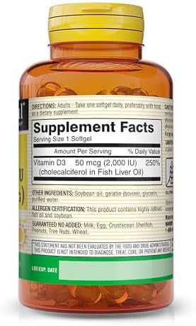 Mason Natural Vitamin D3 50 Mcg (2000 Iu) Supports Overall Health Strengthens Bones And Muscles From Fish Liver Oil 60 Softgels
