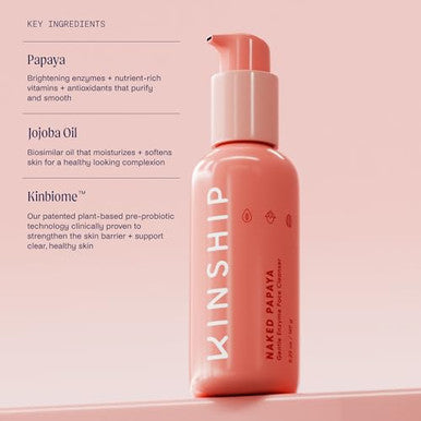 Kinship Papaya Hydrating Gentle Cleanser Natural Cream Face Wash Vitamin E, Jojoba Oil Facial Cleanser Makeup Remover Sensitive Skin Care (5.25 Oz)
