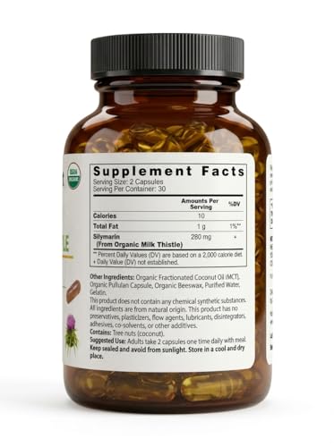 Nutrigent Usda Organic Milk Thistle Supplement Silymarin Supplement 280 Mg Liquid Organic Capsules Liver Health & Detox Support Non-Gmo 60 Count
