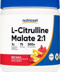Nutricost Lcitrulline Malate 2:1 (300G) Fruit Punch Workout Support Muscle Performance Nitric Oxide Booster Fitness Supplement Powder 75 Servings