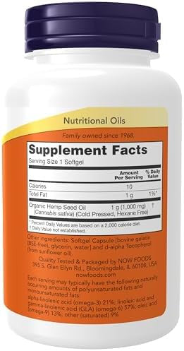 Now Foods Supplements Hemp Seed Oil 1000 Mg Essential Fatty Acids Nutritional Oil 120 Softgels