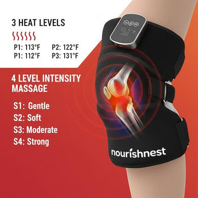 Nourish Nest Knee Massager With Heat And Red Light Cordless Heated Knee Brace With 3 Heat/3 Vibration/5 Light Levels Red Lights With 660Nm & 850Nm 5000Mah Massager For Knee Elbow Shoulder