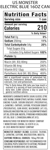 Monster Energy Electric Blue, Energy Drink, 16 Ounce (Pack of 15)