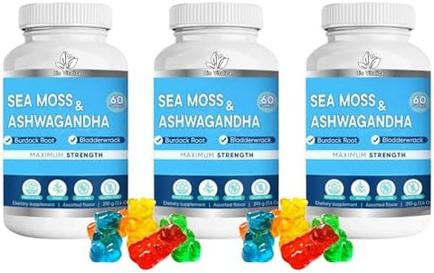 Bio Vitalica Sea Moss Ashwagandha Gummies Organic Irish Seamoss & Ashwa Root Powder Supplements For Supporting Energy & Immunity For Men And Women 2 Packs