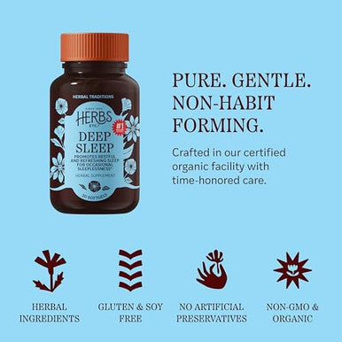 Herbs Etc. Deep Sleep Softgels Holistic Bedtime Supplement for Calming Sleep Aid Chamomile Lemon Balm Extract & Passionflower