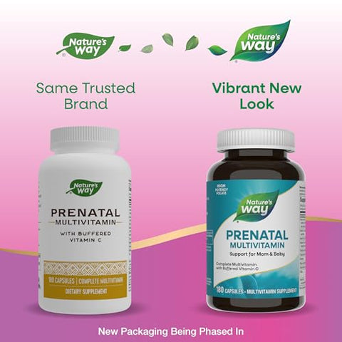 Nature'S Way Prenatal Multivitamin With Folate For Healthy Brain And Spinal Development Buffered Vitamin C B-Vitamins 180 Capsules (Packaging May Vary)