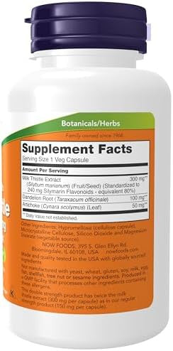 Now Foods Supplements, Silymarin Milk Thistle Extract 300 Mg With Artichoke And Dandelion, Double Strength, Supports Liver Function, 100 Veg Capsules