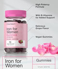 Horbaach Iron Gummies for Women 70 Count Grape Flavor Supplement with B Vitamins Folate and Zinc Vegan NonGMO and Gluten Free