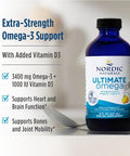 Nordic Naturals Ultimate Omega Xtra Liquid Lemon Flavor - 8 Oz - 3400 Mg Omega-3 1000 Iu Vitamin D3 - Epa & Dha - Brain Heart Joint & Immune Health - Non-Gmo 48 Servings