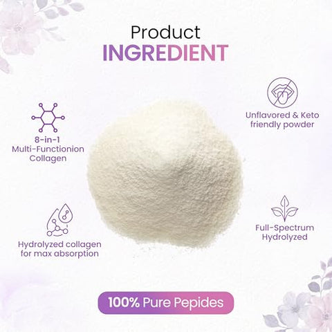 Peakhealth Multi Collagen Peptides Powder 1 Pounds Collagen Powder- Type IIiIiiVX With Biotin 10000Mcg Hyaluronic Acid Powder Vitamin C - Unflavored Collagen Protein Powder - Keto & Paleo Easy Dissolve