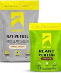 Ascent Casein Protein Powder Vanilla Bean 2 Lb & Plant Protein Powder Chocolate 18 Servings