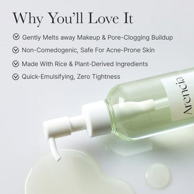 Arencia Pore Melt Mochi Makeup-Removing Cleansing Oil, Non-Comedogenic, Rice Amino Acids Hd, Vitamin E, Cica, & Ceramide, 6.76 Fl Oz