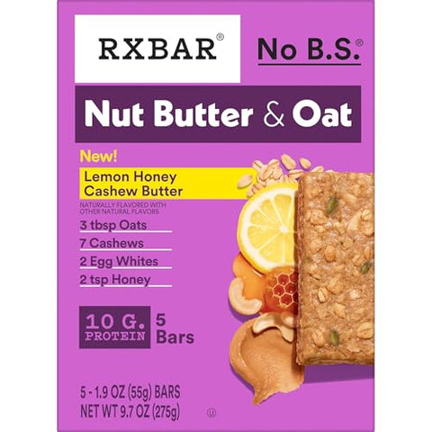RXBAR Nut Butter and Oat Protein Bars, Protein Snacks, Snack Bars, Lemon Honey Cashew Butter, 9.7oz Box (5 Count)