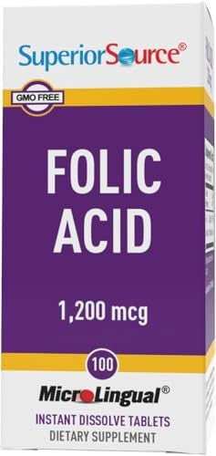 Superior Source Folic Acid Vitamin B9 1200 Mcg Microlingual Instant Dissolve Tablets Under Tongue Melts, 100 Count