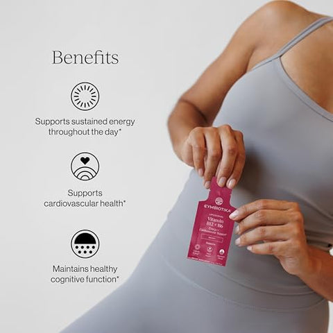 CYMBIOTIKA Liposomal Vitamin B12 + B6 Liquid Supplement Cellular Energy Brain Health Heart Health + Nerve Function Support Enhanced Absorption Gluten Free Soy Free PlantBased 28 5 mL Packets