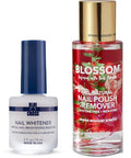 Blossom All Natural Organic Acetone Nail Polish Remover + Blue Cross Optical Nail Whitener Nail Brightening Basecoat With Vitamin E 2 Pack Bundle