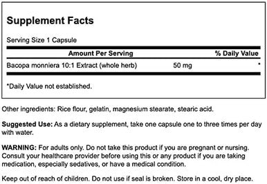 Swanson Bacopa Monniera 10:1 Extract 50 Milligrams 90 Capsules