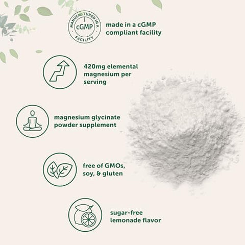 Micro Ingredients Magnesium Powder 420Mg Per Serving 12Oz (56 Servings) Sugar Free Lemonade Flavor Magnesium Glycinate Powder Supplement With Elemental Form Chelated Minerals Non-Gmo Vegan