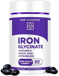 Elements Iron Glycinate 50Mg With Vitamin C, Folic Acid & B12 Advanced Iron Supplement For Anemia Relief, Energy Boost & Immune Support Gentle On Stomach, Fast Absorption Natural Softgels For Women & Men