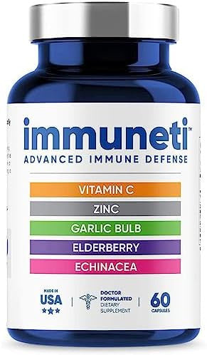 Immuneti - Advanced Immune Defense, 6-In-1 Powerful Blend Of Vitamin C, Vitamin D3, Zinc, Elderberries, Garlic Bulb, Echinacea - Supports Overall Health, Provides Vital Nutrients & Antioxidants