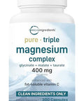 Micro Ingredients Pure Magnesium Complex 300 Capsules Triple Magnesium Glycinate Malate Taurate With Vitamin C 100 Chelated Supports Muscles Nerves & Energy Only Active Ingredients