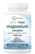 Micro Ingredients Pure Magnesium Complex 300 Capsules Triple Magnesium Glycinate Malate Taurate With Vitamin C 100 Chelated Supports Muscles Nerves & Energy Only Active Ingredients
