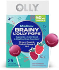 Olly Mellow Buddies L'Olly Pops Omega3 Ala Ltheanine Choline Kids Dietary Supplement Lollipops Supports A Calm Mood & Healthy Brain Function Vegetarian Raspberry Flavored 25 Count