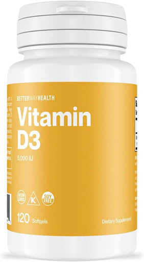 Better Way Health Vitamin D3-5,000 Iu Softgel - High Potency Formula, Supports Bone Health & Immune System - 120 Softgels Of Vitamin D3 - Non-Gmo, Dairy Free