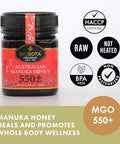 BIOSOTA Organic Manuka Honey MGO 550+ - Medical Grade Manuka Honey from Australia NPA/ULF 15+, 100% Raw Unheated Pure Honey, 8.8oz (550+) (MGO 550+)
