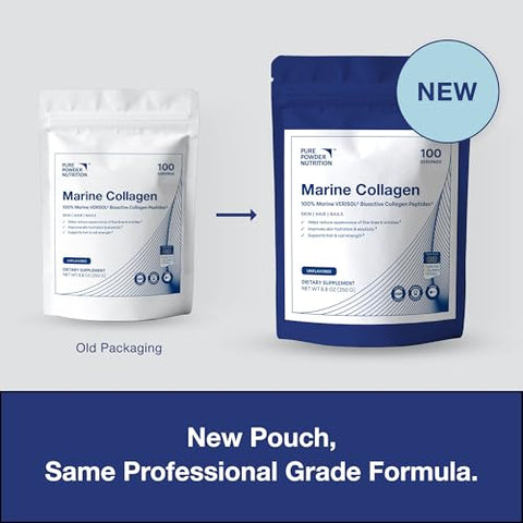 Pure Powder Nutrition Skin Collagen With Marine Verisol Collagen Peptides For Skin Hair & Nails 100 Serves (No Flavor) Powder