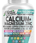 Allin1 Calcium Magnesium Zinc Supplement with Potassium Copper Strontium Silica Vitamin D3 K2 Boron Vitamin B1 B12 Red Clover Herb Alfalfa Basil Pills for Men and Women Clean Nutra Osteo Defend
