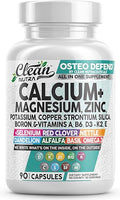 Allin1 Calcium Magnesium Zinc Supplement with Potassium Copper Strontium Silica Vitamin D3 K2 Boron Vitamin B1 B12 Red Clover Herb Alfalfa Basil Pills for Men and Women Clean Nutra Osteo Defend