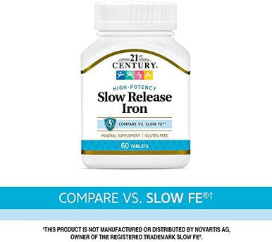 21St Century Slow-Release Iron Supplement, 60 Count, High Potency Iron Tablets With 142 Mg Ferrous Sulfate, Gluten Iron Supplement For Women & Men, With No Added Yeast Or Artificial Flavors