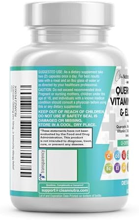 Clean Nutraceuticals Quercetin Zinc Vitamin C Vitamin D Bromelain Elderberry - Lung Immune Support Supplement Adults With Artemisinin, Sea Moss, Echinacea, Allergy Relief