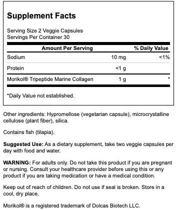 Swanson Marine Collagen Peptides Type I - Featuring Morikol 500 mg 60 Veg Caps 2 Pack