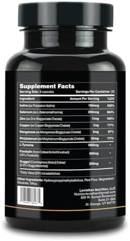 Leviathan Thyroid Support Energy & Thyroid Health & Iodine Supplement, Selenium, Zinc, Manganese, Copper, L Tyrosine, Guggul Support For Women & Men