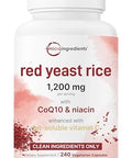 Micro Ingredients Red Yeast Rice With Coq10 1200Mg 240 Veggie Capsules Cholesterol Support & Heart Health Supplements 4-In-1 With Flush Free Niacin & Fat Soluble Vitamin C Filler Free Non-Gmo