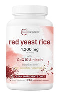 Micro Ingredients Red Yeast Rice With Coq10 1200Mg 240 Veggie Capsules Cholesterol Support & Heart Health Supplements 4-In-1 With Flush Free Niacin & Fat Soluble Vitamin C Filler Free Non-Gmo