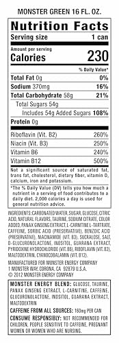 Monster Energy Drink, Green, Original, 16 Ounce | Pack of 15