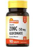 Sundance Zinc Supplement 50mg 90 Tablets Chelated Essential Mineral Vegetarian NonGMO and Gluten Free