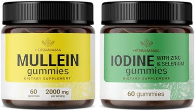 Herbamama Mullein Leaf And Iodine Kit - Bundle Of 2000Mg Mullein Leaf Extract Gummies & Potassium Iodine With Zinc & Sele Gummies - Vegan Non-Gmo Pectin-Based - 2 Pack