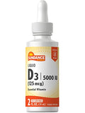 Sundance Liquid Vitamin D3 5000 IU 2 Fluid Ounces Essential Vitamin Liquid Drops Vegetarian NonGMO and Gluten Free Supplement