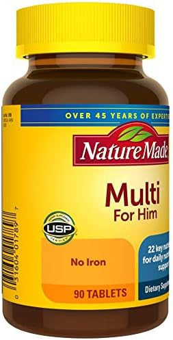 Nature Made Multivitamin For Him With No Iron, Mens Multivitamins For Daily Nutritional Support, Multivitamin For Men, 90 Tablets, 90 Day Supply