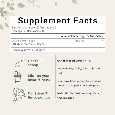 Micro Ingredients Organic Milk Thistle Tea Powder 3.5 Ounces Up To 400 Servings Premium Milk Thistle Liver Detox Supplement Contains 80 Active Silymarin Non-Gmo Vegan Friendly Eco-Friendly Recyclable Bags