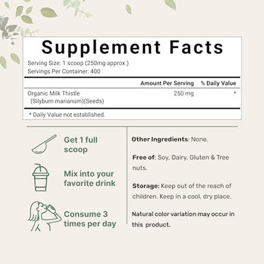Micro Ingredients Organic Milk Thistle Tea Powder 3.5 Ounces Up To 400 Servings Premium Milk Thistle Liver Detox Supplement Contains 80 Active Silymarin Non-Gmo Vegan Friendly Eco-Friendly Recyclable Bags