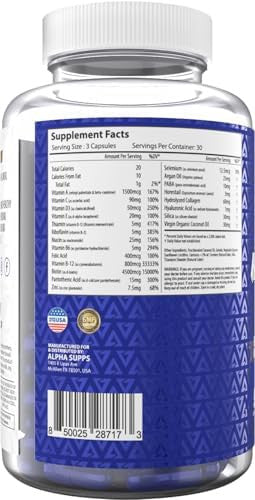 Alpha Supps Hair, Skin, And Nails Supplement For Women - Vibrant Hsn Health And Strength With Biotin, Collagen, And Vitamins To Support Hair Growth, Thickness, And Skin Radiance - 90 Capsules