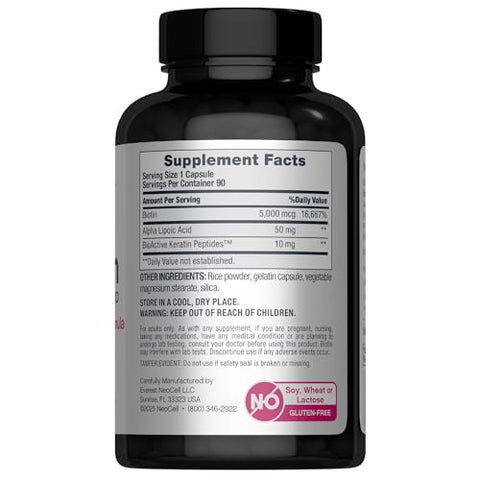 Neocell Biotin Complex Hair Skin & Nails 90 Capsules With Bioactive Keratin Peptides And Alpha Lipoic Acid Radiance-Infused Formula