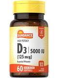 Sundance Vitamin D3 5000 IU 60 Quick Release Softgels High Potency Essential Vitamin Supplement NonGMO and Gluten Free Supplement
